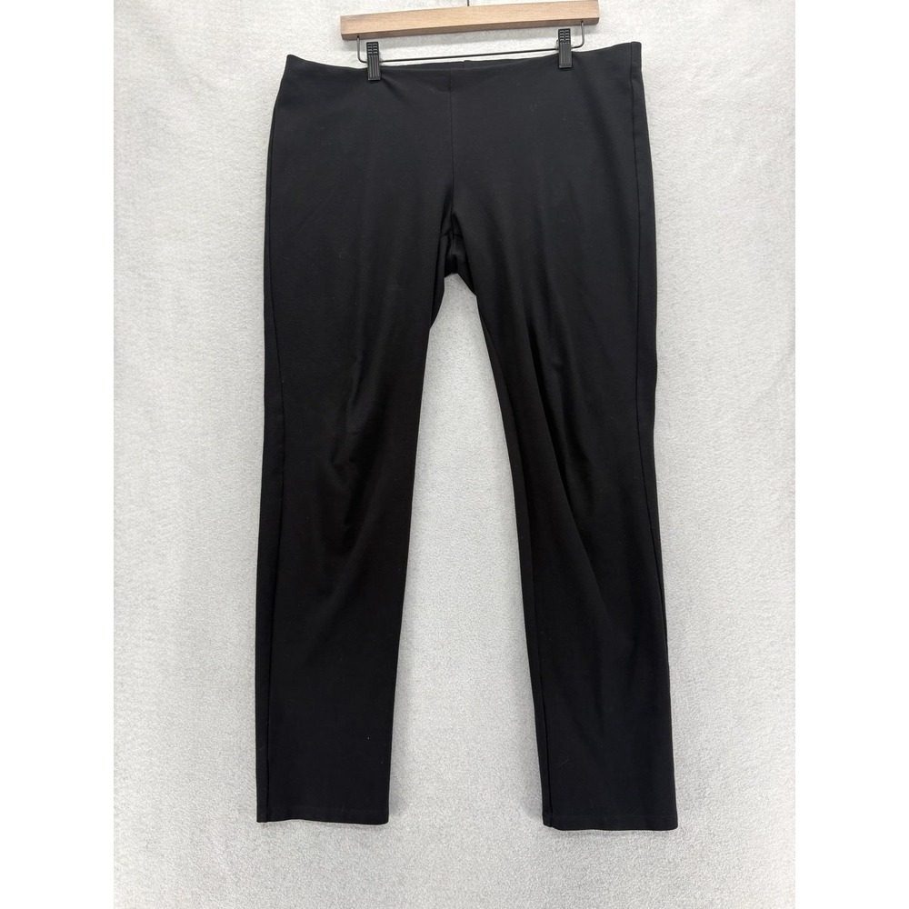 Eileen Fisher Knit Dress Pants Womens Large Black Pull On Straight Leg Stretch